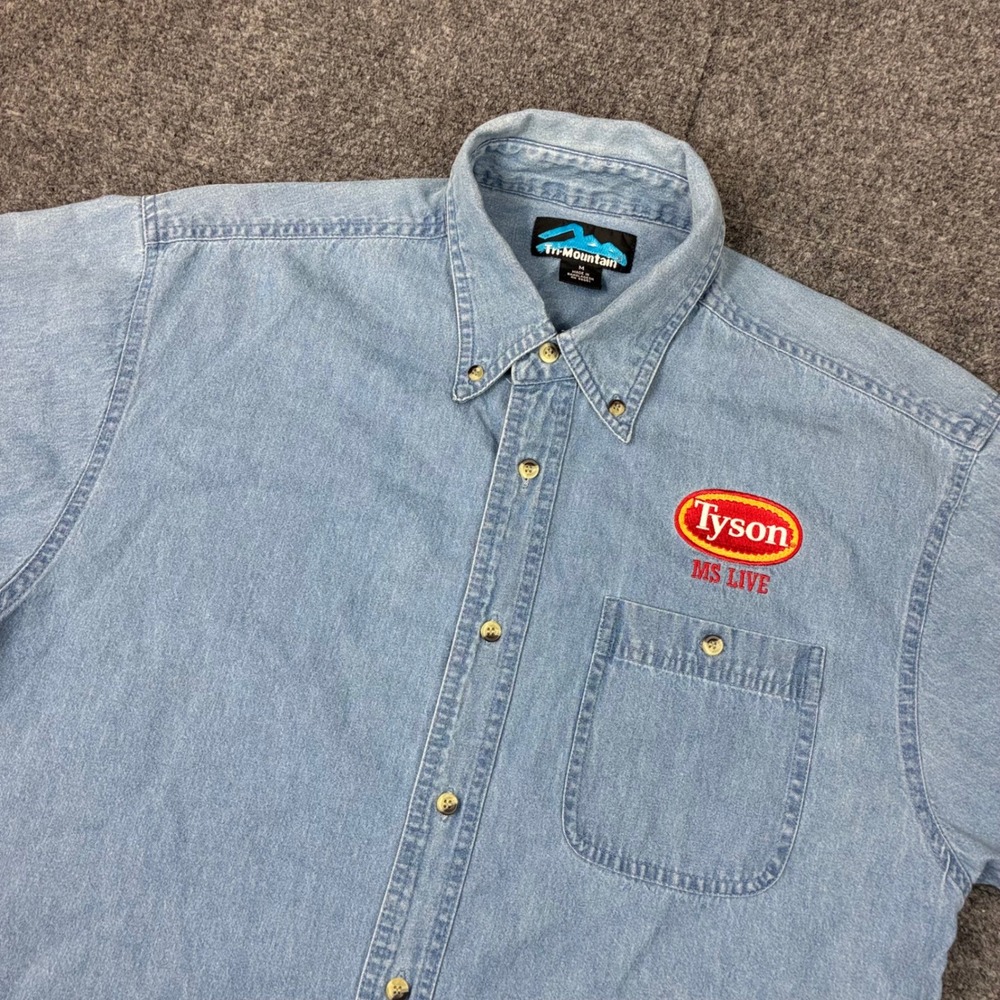 Tri-Mountain Mens Tyson MS LIVE Denim Shirt Short Sleeve Blue Size M Button Down